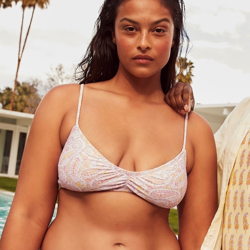 SOLD  Eco gathered bikini top and shorts in beach paisley